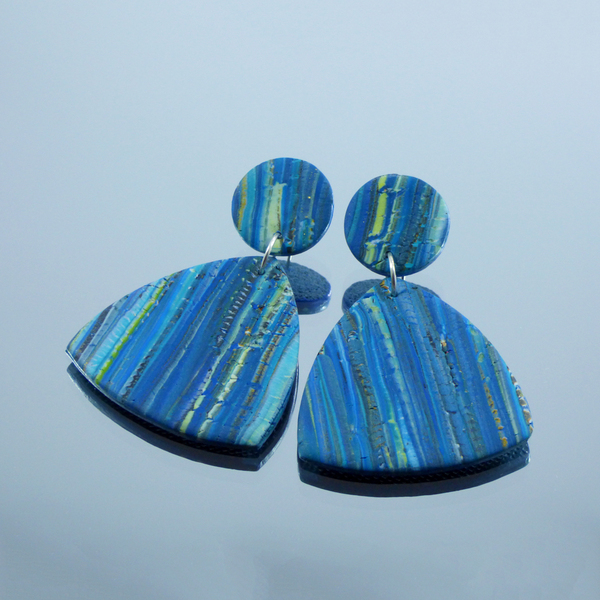 Μπλε κρεμαστά σκουλαρίκια απο πηλό 4,5*6,5 cm - πηλός, μακριά, κρεμαστά, μεγάλα - 2