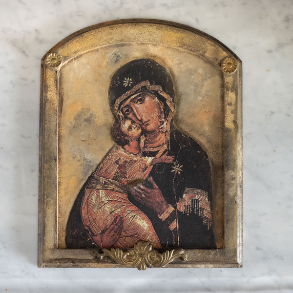Ξύλινη εικόνα της Παναγίας με το Χριστό. Διαστάσεις 30Χ25 εκ Decoupage, ακρυλικά χρώματα και παλαίωση - πίνακες & κάδρα