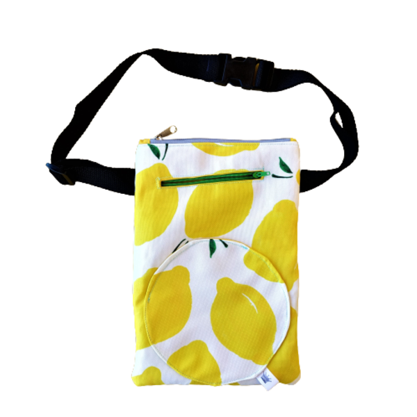 Γυναικεία χειροποίητη τσάντα μέσης και χιαστί με λεμόνια - ύφασμα, animal print, all day, μικρές