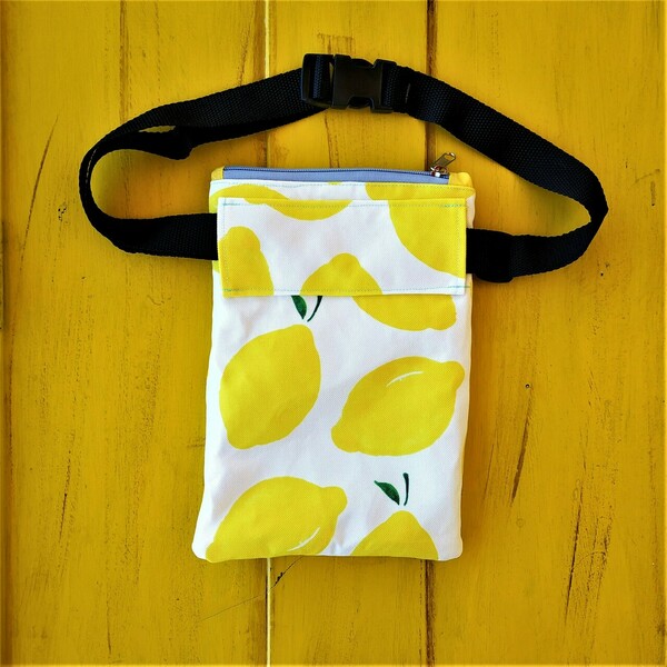 Γυναικεία χειροποίητη τσάντα μέσης και χιαστί με λεμόνια - ύφασμα, animal print, all day, μικρές - 3