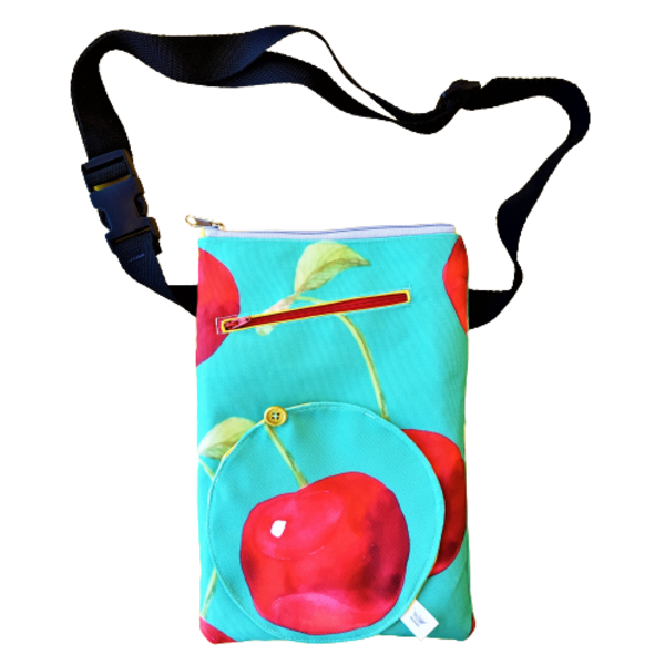 Γυναικεία χειροποίητη τσάντα μέσης και χιαστί με κεράσια - χιαστί, δώρα για δασκάλες, μέσης