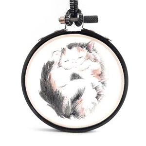 Κολιέ με φυσικό μετάξι ζωγραφισμένο στο χέρι , γάτα 2 - ύφασμα, ζωγραφισμένα στο χέρι, μακριά, μεγάλα, 100% φυσικό