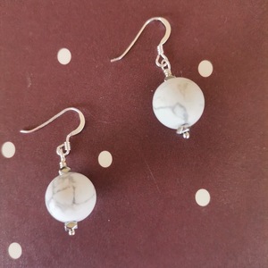 Κρεμαστά σκουλαρίκια με λευκό χαολίτη - ασήμι, ημιπολύτιμες πέτρες, κρεμαστά - 5