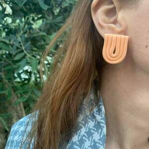 Γεωμετρικά σκουλαρίκια φτιαγμένα από πηλό σε χρώμα peach - πηλός - 5