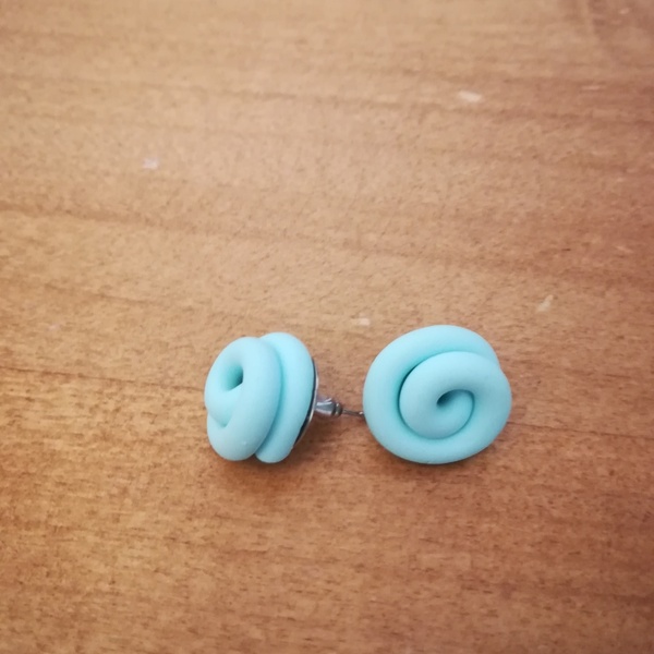 Μικρά σκουλαρίκια κόμποι φτιαγμένα από πηλό σε χρώμα mint - καρφωτά, μικρά - 2