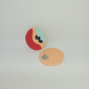 Πολύχρωμα στρογγυλά σκουλαρίκια φτιαγμένα από πηλό - πηλός, καρφωτά, μεγάλα - 2