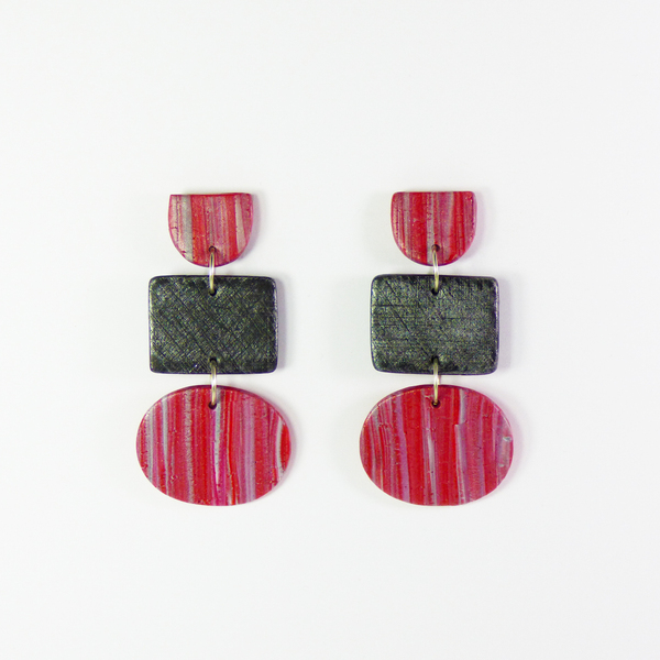 Κόκκινα σκουλαρίκια απο πηλό 3,5*6,5 cm - πηλός, κρεμαστά, μεγάλα