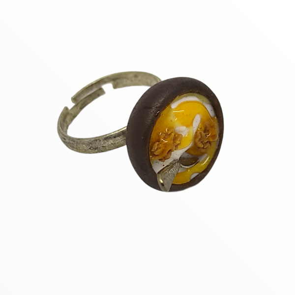 Χειροποίητο Δαχτυλίδι γιαούρτι με μέλι και καρύδια,κοσμήματα απομίμησης γλυκών, χειροποίητα κοσμήματα μινιατούρες πολυμερικού πηλού Mimitopia - πηλός, boho, γλυκά, αυξομειούμενα - 3