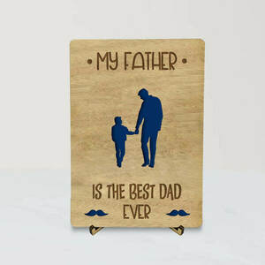 Ξύλινη Κάρτα με σταντ 12cm x 17cm -Πατέρας με Γιο (Δώρο για την Γιορτή του Πατέρα) - δώρο, σε αγαπώ, οικογένεια, δώρα για τον μπαμπά, γιορτή του πατέρα