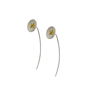 "Clasp" Ασημένια σκουλαρίκια, threader, σε σχήμα κουμπιού με κηροκλωστή - ασήμι, μικρά