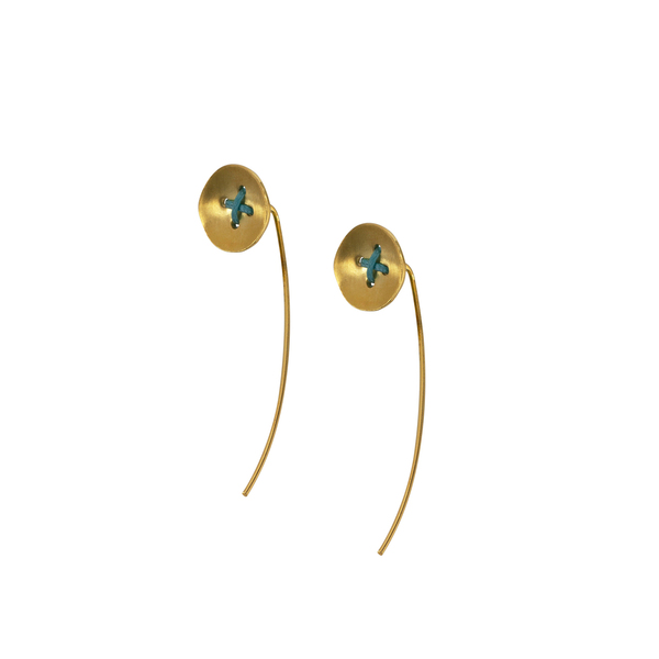 "Clasp" Ασημένια σκουλαρίκια, threader, σε σχήμα κουμπιού με κηροκλωστή, επίχρυσα - ασήμι, επιχρυσωμένα, μικρά