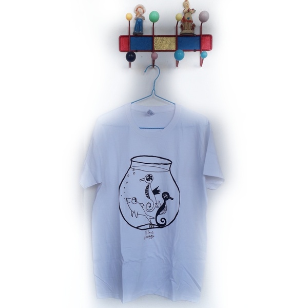 Ψάρια στη γυάλα! print t-shirt - ψάρι, t-shirt, δώρο, unisex, unisex gifts - 2