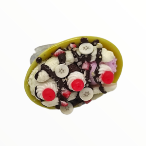 Χειροποίητο Δαχτυλίδι Banana split,κοσμήματα απομίμησης γλυκών, χειροποίητα κοσμήματα μινιατούρες πολυμερικού πηλού Mimitopia - πηλός, boho, γλυκά, φαγητό, αυξομειούμενα - 2