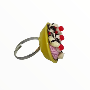 Χειροποίητο Δαχτυλίδι Banana split,κοσμήματα απομίμησης γλυκών, χειροποίητα κοσμήματα μινιατούρες πολυμερικού πηλού Mimitopia - πηλός, boho, γλυκά, φαγητό, αυξομειούμενα - 5