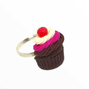 Χειροποίητο Δαχτυλίδι cupcake βανίλια φράουλα σοκολάτα,κοσμήματα απομίμησης γλυκών, χειροποίητα κοσμήματα μινιατούρες πολυμερικού πηλού Mimitopia - πηλός, boho, γλυκά, αυξομειούμενα - 4
