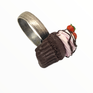 Χειροποίητο Δαχτυλίδι cupcake φράουλα,κοσμήματα απομίμησης γλυκών, χειροποίητα κοσμήματα μινιατούρες πολυμερικού πηλού Mimitopia - πηλός, boho, γλυκά, αυξομειούμενα - 3