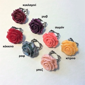 Δαχτυλίδι "Παιωνία" από ρητίνη βαμμένη σε 3 χρώματα - λουλούδι, boho, μεγάλα, αυξομειούμενα, φθηνά - 5