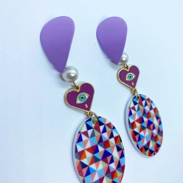 Σκουλαρίκια plexiglass με καρδιές - χρωματιστό, καρδιά, plexi glass - 2