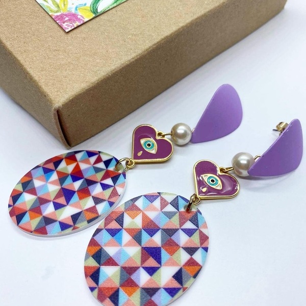 Σκουλαρίκια plexiglass με καρδιές - χρωματιστό, καρδιά, plexi glass - 3