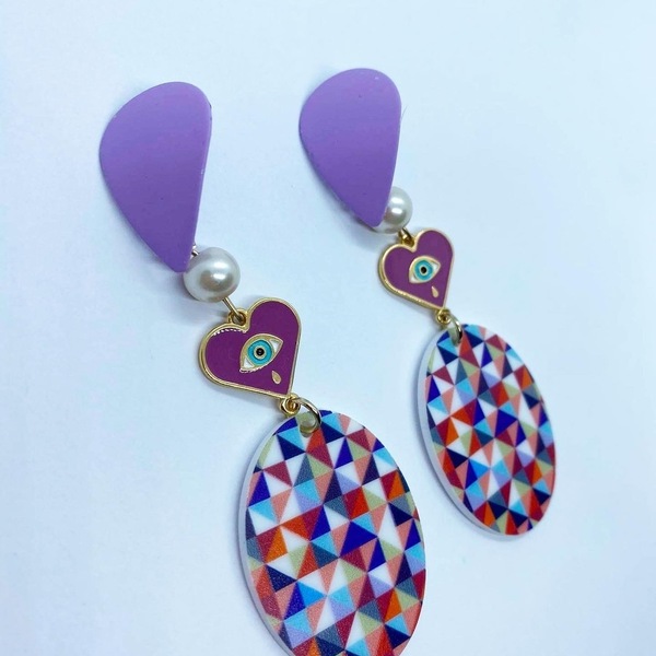 Σκουλαρίκια plexiglass με καρδιές - χρωματιστό, καρδιά, plexi glass - 4