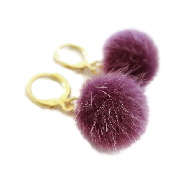 Cute Magic Purple Σκουλαρίκια πομ πον 16mm - μωβ - pom pom, κρίκοι, μικρά