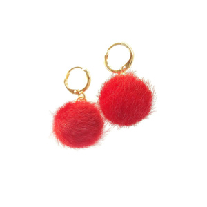 Σκουλαρίκια "Cute Red Pom Pom" 16mm - κόκκινο - με φούντες, pom pom, κρίκοι, μακριά, μικρά
