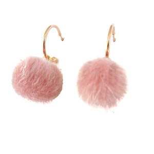Σκουλαρίκια "Cute Pink Ball" 16mm ροζ - μικρά, pom pom, κρίκοι
