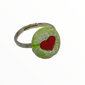 Χειροποίητο Δαχτυλίδι πράσινο μπισκοτάκι καρδιά,κοσμήματα απομίμησης γλυκών, χειροποίητα κοσμήματα μινιατούρες πολυμερικού πηλού Mimitopia - πηλός, boho, γλυκά, αυξομειούμενα - 3