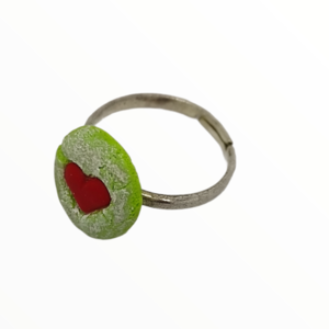 Χειροποίητο Δαχτυλίδι πράσινο μπισκοτάκι καρδιά,κοσμήματα απομίμησης γλυκών, χειροποίητα κοσμήματα μινιατούρες πολυμερικού πηλού Mimitopia - πηλός, boho, γλυκά, αυξομειούμενα - 5