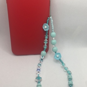 Phone strap - Λουράκι για το κινητό διακοσμημένο με διάφορες χάντρες τυρκουάζ - statement, charms, λουράκια - 5