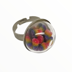 Χειροποίητο Δαχτυλίδι ζαχαρωτά πολύχρωμα σε γυάλινο θόλο,κοσμήματα απομίμησης γλυκών, χειροποίητα κοσμήματα μινιατούρες πολυμερικού πηλού Mimitopia - πηλός, γλυκά, μεγάλα, αυξομειούμενα - 3