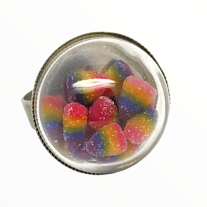 Χειροποίητο Δαχτυλίδι ζαχαρωτά πολύχρωμα σε γυάλινο θόλο,κοσμήματα απομίμησης γλυκών, χειροποίητα κοσμήματα μινιατούρες πολυμερικού πηλού Mimitopia - πηλός, γλυκά, μεγάλα, αυξομειούμενα - 4