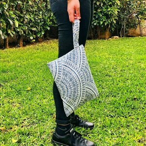 Pouch Blue Ethnic large 32cm x Υ 23cm - ύφασμα, καλλυντικών, ταξιδίου, μικρές, φθηνές - 4
