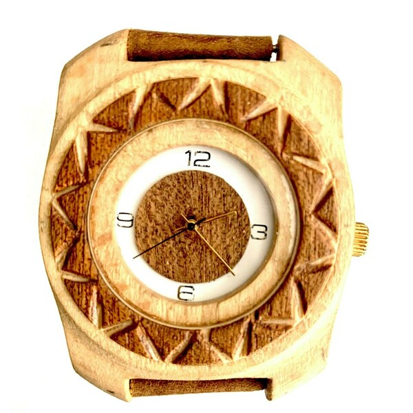 Ρολόι Unisex καφέ ανοιχτό - δέρμα, ξύλο, μικρές