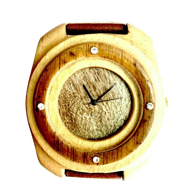Ρολόι Unisex Μπεζ - δέρμα, ξύλο
