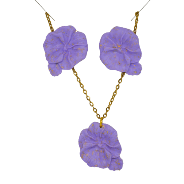 ''Lilac Flowers'' σετ χειροποίητα κοσμήματα κολιέ με ατσάλινη αλυσίδα και σκουλαρίκια με ατσάλινο καρφί. - πηλός, ατσάλι, σετ κοσμημάτων