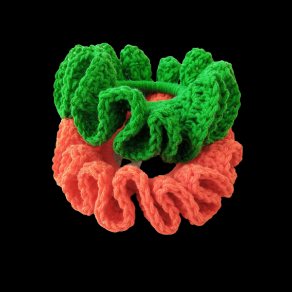 Λάστιχα μαλλιών πλεκτά σετ 2 πράσινο πορτοκαλί - λαστιχάκια μαλλιών - 2