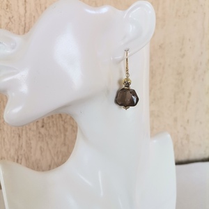 Σκουλαρίκια με Smoky Quartz - ασήμι, ημιπολύτιμες πέτρες, επιχρυσωμένα, κρεμαστά - 2
