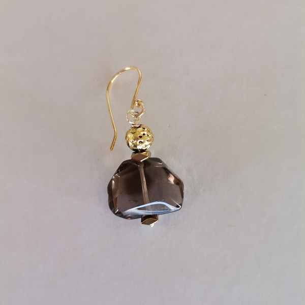 Σκουλαρίκια με smoky quartz - ασήμι, ημιπολύτιμες πέτρες, επιχρυσωμένα, κρεμαστά - 3