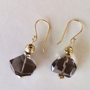 Σκουλαρίκια με Smoky Quartz - ασήμι, ημιπολύτιμες πέτρες, επιχρυσωμένα, κρεμαστά - 3
