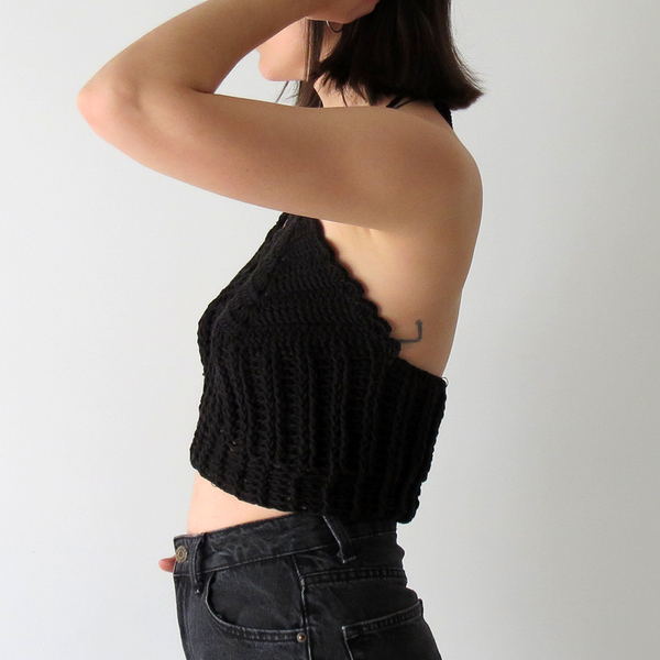 Μαύρο πλεχτό κροπ τοπ - βαμβάκι, crop top - 3