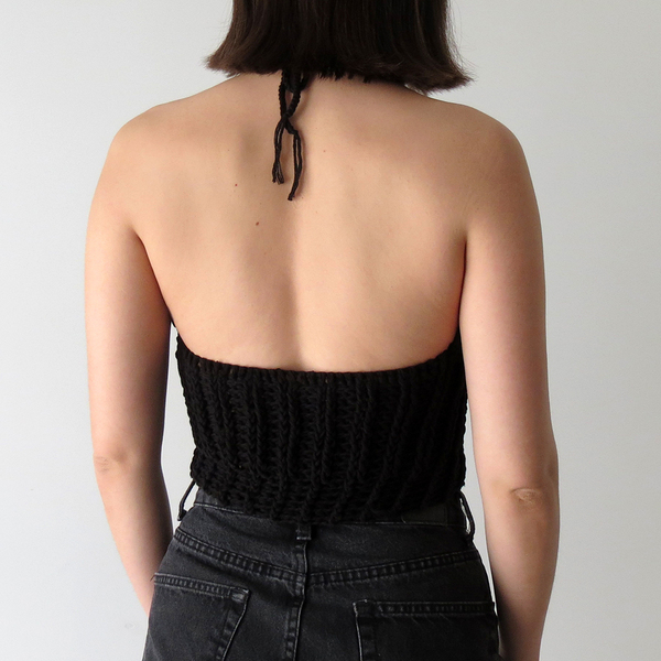 Μαύρο πλεχτό κροπ τοπ - βαμβάκι, crop top - 4