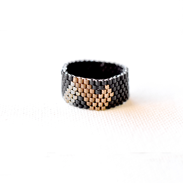 Mαυρο δαχτυλίδι Miyuki delica με γραμμικό σχέδιο - χάντρες, miyuki delica, σταθερά, μεγάλα, δώρα για γυναίκες - 4