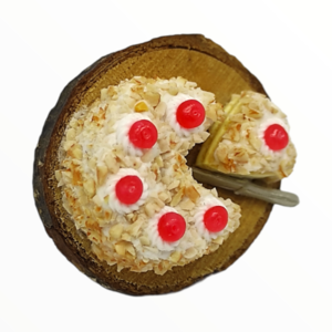Χειροποίητο Δαχτυλίδι τούρτα almond σε ξύλινο κορμό,κοσμήματα απομίμησης γλυκών, χειροποίητα κοσμήματα μινιατούρες πολυμερικού πηλού Mimitopia - πηλός, boho, φαγητό, αυξομειούμενα - 2