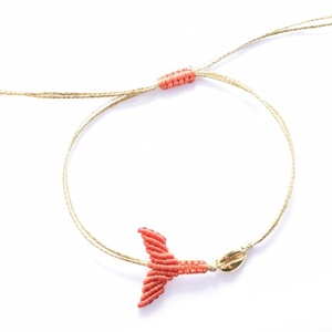 Βραχιόλι ουρά γοργόνας ,Mermaid tail πορτοκαλί - μακραμέ, χεριού, αυξομειούμενα, κοχύλι, γοργόνα
