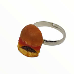 Χειροποίητο Δαχτυλίδι burger,κοσμήματα απομίμησης γλυκών, χειροποίητα κοσμήματα μινιατούρες πολυμερικού πηλού Mimitopia - πηλός, φαγητό, αυξομειούμενα - 4