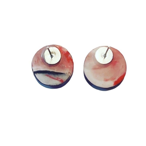 Καρφωτά σκουλαρίκια από πολυμερή πηλό / “Marble Bottons” - πηλός, καρφωτά, μικρά, faux bijoux, φθηνά - 2