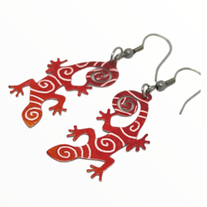 Σκουλαρίκια σαυράκι geko κόκκινα βαμμένα με Σμάλτο , χειροποίητα κοσμήματα σμάλτου mimitopia - σμάλτος, ατσάλι, boho, κρεμαστά - 3