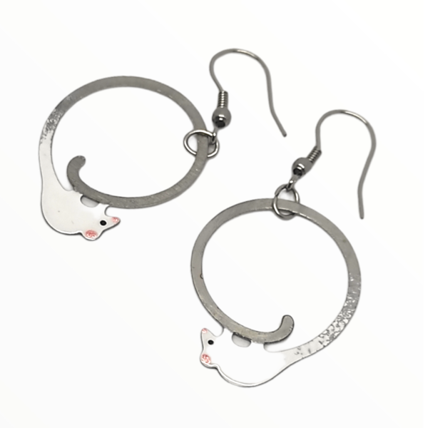 Σκουλαρίκια ποντικάκια βαμμένα με Σμάλτο, χειροποίητα κοσμήματα σμάλτου mimitopia - σμάλτος, ατσάλι, boho, κρεμαστά - 2