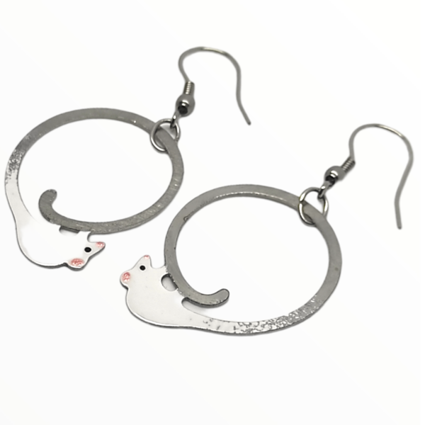 Σκουλαρίκια ποντικάκια βαμμένα με Σμάλτο, χειροποίητα κοσμήματα σμάλτου mimitopia - σμάλτος, ατσάλι, boho, κρεμαστά - 3